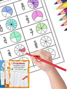 Grundläggande bråkövningsbok för barn, förskoleutbildning för att lära sig om bråk från grunt till djupt på ett intressant sätt. Bråkvägg, bråkgraf, bråkaxel, jämförelse av bråkstorlekar, olika former av bråkförståelse, övningar i bråkaddition och subtraktion. Det är en mycket bra matematikinlärningsbok för barn, familjeinlärning, skolövning, utomhusaktivitet och present till barn. Mors dag. - Multifärgad - Visa 3