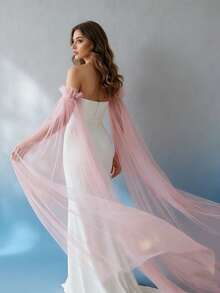 1 đôi khăn choàng dài màu hồng nhạt, phụ kiện váy cưới, váy dạ hội, tay áo có thể tháo rời. - Nhiều màu - Xem 5