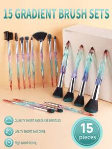 ronshadow 15支装炫彩水晶柄化妆刷套装，超柔软散粉刷和眼影刷，高品质美妆工具 - 彩色 - 查看 4