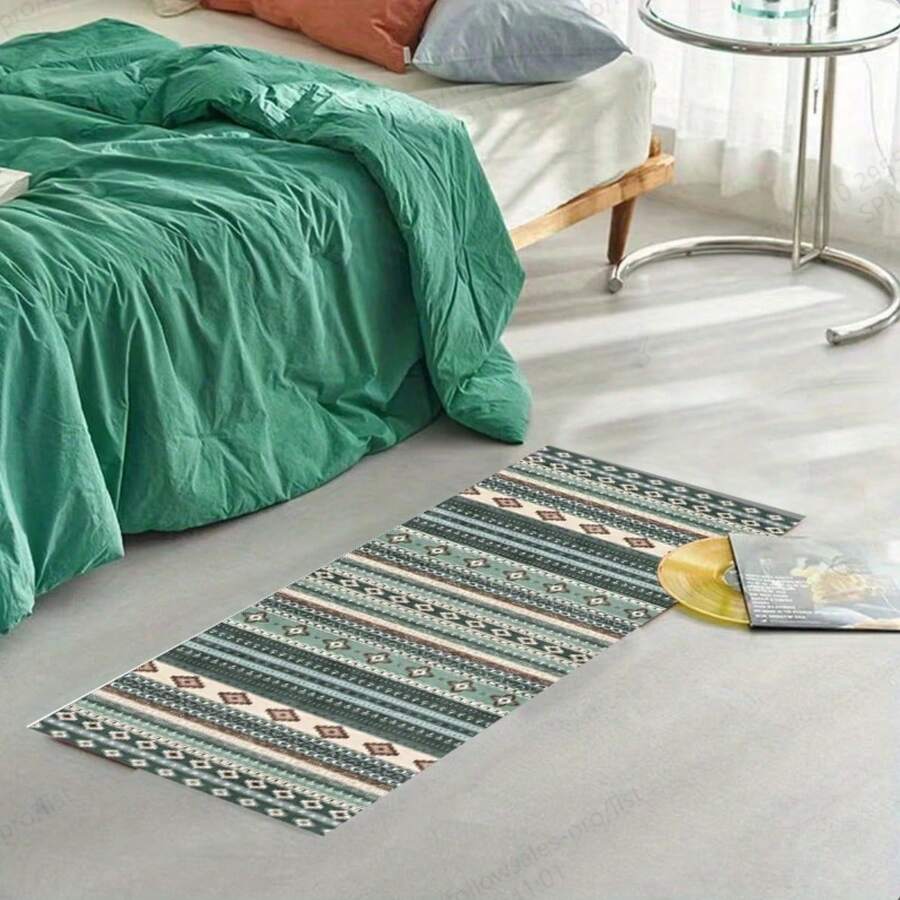 1 tấm thảm chống trượt phong cách Bohemian màu xanh lá cây, dày 10mm, trọng lượng 1000g/m², dùng cho nhà bếp, cửa ra vào, hành lang phòng khách. - 1 - Xem 1