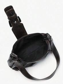 Bolso de moto vintage Miradet Y2K para mujer, de piel suave desgastada, con remaches y hebilla decorativa. Bolso de hombro o axila con diseño de nube plisada. Ideal para el trabajo, desplazamientos, citas y fiestas. - Café integral - Ver 2