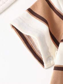 Baby Striped Short Sleeve T-Shirt, High Elasticity Breathable Soft Cotton Tee For Summer - Coffee Brown - View 9