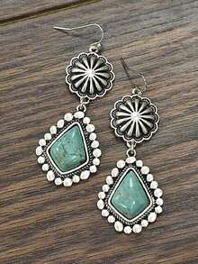 1 Pair Bohemian Style Vintage Daisy & Turquoise Teardrop Earrings, Bridal Wedding Jewelry - Multicolor - View 1