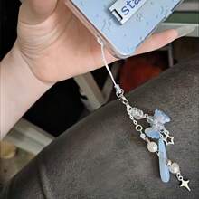 1个优雅的蓝色玫瑰水滴形手机挂饰/包包挂件，适合日常佩戴 - 淺藍色 - 查看 5