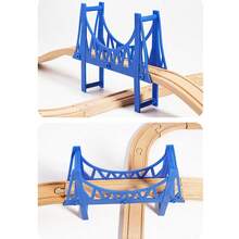 1套木制火车轨道玩具，通用组装式铁路玩具套装，儿童益智拼图玩具，互动式早教玩具 - 彩色 - 查看 3