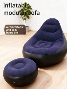 1pc New Inflatable Slouchy Sofa, Foldable Recliner Chair, Camping Outdoor Travel With Footrest Combination, Flocked Fabric Sofa Bed - Multicolor - View 14