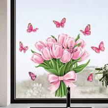 1pc Painted Iris Flower Static Cling Window Film, European Church Style Glass Sticker, Privacy & Light Filtering Window Decor - Multicolor - View 1