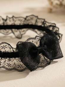 Black Lace Floral Bow Sexy Bridal Wedding Leg Chain - Black - View 2