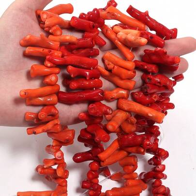 5pcs Red Coral Stone Beads, Unique Bohemian Style Necklace Jewelry DIY Making Supplies