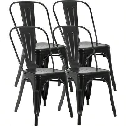 FDW Metal Dining Chairs Set Of 4 Black Stackable Side Chairs With Backrest Scratch-Resistant Non-Slip Feet Indoor/Outdoor Use 330 Lbs Capacity Kitchen Restaurant