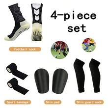 4 pièces Chaussettes de football antidérapantes pour hommes et femmes, mini protège-tibias de football, protège-jambes de sport, couvre-chaussettes de sport, chaussettes de mollet, bandages de sport, accessoires de sport d'extérieur, cyclisme, fitness, football - Multicolore - Voir 2