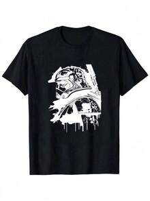 Printed Round Neck Short Sleeve STARs WAR Breathable Casual Cotton T-Shirt - Regular Fit Short Sleeve Round Neck, Summer Unisex Tee For Daily Wear & Birthday Gift, Solid Color Simple Design, Commuter T-Shirt, Durable Fabric T-Shirt, Darth Vaders Space Sci-Fi Gift, Y2k Street Wear, Stars War Fan T-Shirt,1 PC,Family Matching Outfits Graphic Tees Kids Clothes - màu đen - Xem 9