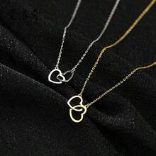 Collier pendentif minimaliste à double cœur creux, cadeau polyvalent - Collier en forme de cœur - Voir 5