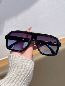 1 Pair Men's Large Frame Casual Fashion Glasses - Glossy Black Double Blue Lens - View 2