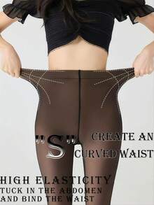 半透明黑色爱心印花连裤袜，适合15-25°C日常穿着，E-Girl风格，舒适透气 - 黑色 - 查看 4