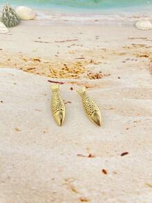 1 par de pendientes de lujo con colgante de pez de la serie oceánica minimalista y de moda, adecuados para vacaciones en la playa con estilo bohemio - Pescado B - Ver 5