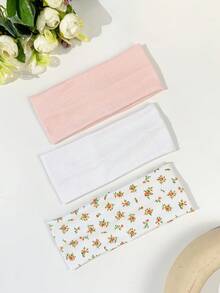 3条/套 女士纯色及玫瑰印花弹力发带，适合日常、瑜伽、户外运动、夏季发饰、沙滩发带、度假运动发带 - 彩色 - 查看 3