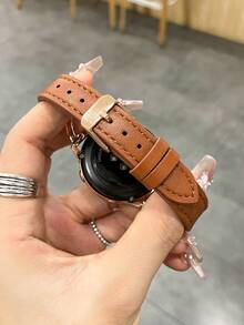 20mm Leather Quick Release Watch Band, X-Shaped Rhinestone Strap, Compatible With Samsung, , Watches, Suitable For Men And Women - Brown - View 3