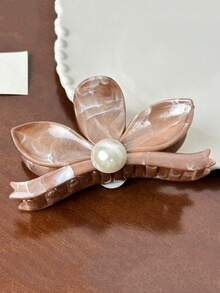 1件装女士艺术复古油画纹理花朵发夹新款珍珠发夹圆盘鲨鱼夹发爪头饰发饰 - 彩色 - 查看 2