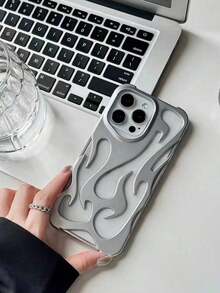 Metallic Phone New Fashion Silver Matte Spray Oil Cool Hollow Flame Pattern Shockproof TPU Protective Phone Cover Compatible With Iphone11/12/13/14/15/16/17 PROMAX - Silver - View 7