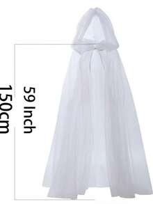 Halloween Hooded Cloak, Long Mesh Dramatic Personalized Cosplay Cape, Dark Gothic Style - White - View 2