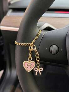 1件优雅可爱心形蝴蝶结方向盘装饰链，锌合金汽车挂件，甜美汽车配件，女士礼物，母亲节礼物，汽车内饰装饰 - 多色 - 查看 14