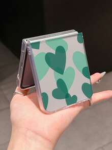 1pc Fashion Simple Matte PC Material Simple And Cute Full Screen Green Love Element Folding Phone Case, Can Protect And Prevent Falling For: SamsungGalaxy Zflip 3/Zflip 4/Zflip 5/Zflip 6/Zflip 7/ Find N3 Flip/ Razr 50 Ultra/ Razr 60 Ultra/ 60/ Razr 50/XiaomiMIX Flip/Galaxy Z Flip7 FE - Transparent Green - View 6