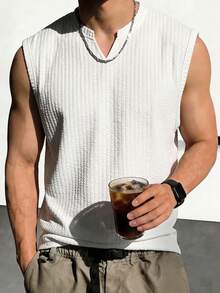 Bộ 3 áo tank top nam cổ chữ V không tay, áo tank top xếp ly có họa tiết, chống nhăn, dễ bảo quản, đơn giản và đa năng, thích hợp để mặc nhiều lớp vào mùa hè, mặc hàng ngày và đi làm. - Nhiều màu - Xem 3