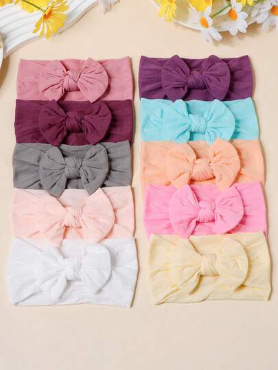 5条女婴透气柔软尼龙可爱糖果色蝴蝶结弹力发带，适合节日、摄影、婚礼装饰