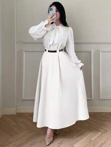 abyoxi Chân váy xếp ly chữ A cạp cao màu trắng thanh lịch dành cho nữ, kiểu dáng tối giản thời trang, phù hợp mặc hàng ngày, đi làm, đi chơi, dự lễ tốt nghiệp, đi nghỉ mát, thích hợp cho mùa xuân, hè, thu và đông. - trắng - Xem 6