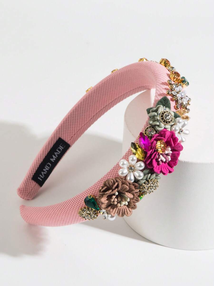 1 Stück modischer, süßer einfarbiger Stoff Blumen Haarreif, eleganter Frühlings Blumen Dekor Haarreif, vielseitig niedlicher Haarschmuck für Mädchen, Sommer, Feiertage, Reisen - FG635 - Rosa - Übersicht 1