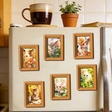 1 pieza Imán de refrigerador de gatito lindo - Arte de gato de acuarela con flores. Ideal para cocinas, refrigeradores, pizarras blancas y gabinetes del hogar; un regalo creativo para amantes de las mascotas. - multicolor - Ver 9