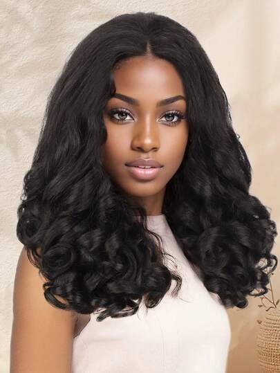 Yaki半头假发，蓬松卷曲波浪夹式半头假发，Yaik半头假发接发，女士夹式半头假发，快速编织，可自行造型