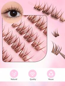 Asiteo 80pcs C-Curl Brown Manga No Glue Individual Lashes, Large-Capacity Self Adhesive Lashes Natural Lash Clusters Lazy False Eyelashes Manga Lashes Makeup Glue-Free Fake Eyelashes - C - View 4