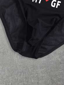 Quần lót nam màu đen thoáng khí, thoải mái, dùng hàng ngày, in chữ và hình trái tim. - màu đen - Xem 5