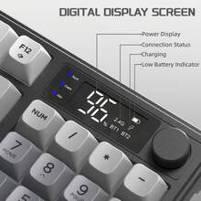 FREEWOLF M96 无线游戏键盘，旋钮控制蓝牙/2.4G无线机械键盘，RGB背光带显示屏，PBT键帽，3000mAh电池 - 查看 6