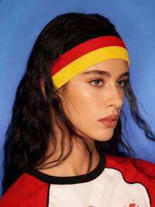 1条2026世界杯印花头带，女士弹力吸汗带，宽边印花运动头带，适合健身跑步，足球迷礼物，几何图案派对街头涤纶头带，四季皆宜夏季发饰度假发带 - 彩色 - 查看 6