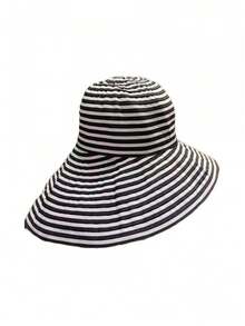 Women's Retro Striped Wide Brim Bucket Hat, Foldable Multi-Functional Casual Outdoor Sun Protection Hat, Suitable For All Seasons - Multicolor - View 4
