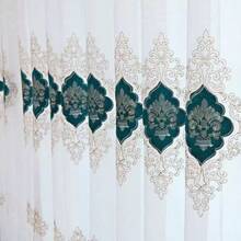 1pc European Style Elegant Tulle Embroidered Sheer Curtain - Dark Green - View 3