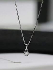 1件时尚简约水滴吊坠项链，适合日常佩戴 - 銀色 - 查看 1