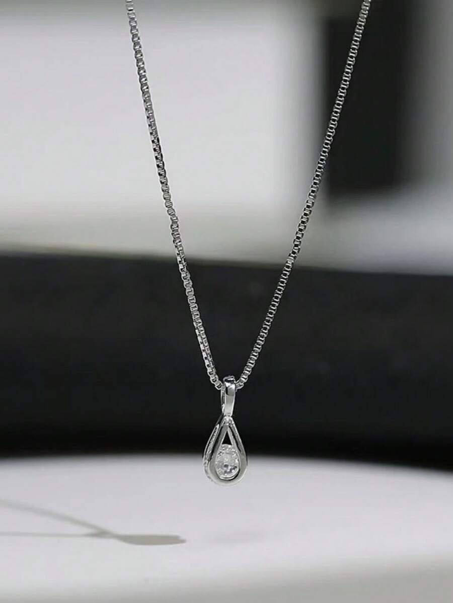1件时尚简约水滴吊坠项链，适合日常佩戴 - 銀色 - 查看 1
