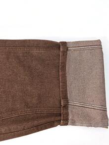 1件复古美式男士宽松阔腿棕色牛仔裤，卡通大象刺绣，男女通用（不含腰带和配饰） - 棕色 - 查看 7