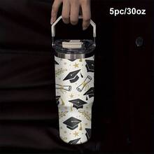 1pc/5pcs 30oz Stainless Steel Insulated Coffee Mug With Graduation Cap And Certificate Gold Foil Print. Ideal For Graduation Season, This Lightweight And Portable Cup Features An Built-In Handle To Keep Coffee Warm. Suitable For Office, Camping Or Travel; Applicable For Work, Study, Fitness And Daily Use - A Cup For All Seasons. - Multicolor - View 2