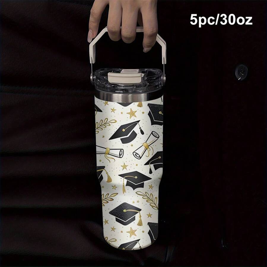 1个/5个装,30盎司不锈钢保温咖啡杯,杯身印有毕业帽和毕业证书烫金图案。这款轻便易携的咖啡杯是毕业季的理想之选,内置提手可保温。适合办公室、露营或旅行;也适用于工作、学习、健身和日常使用——四季皆宜。 - 彩色 - 查看 1