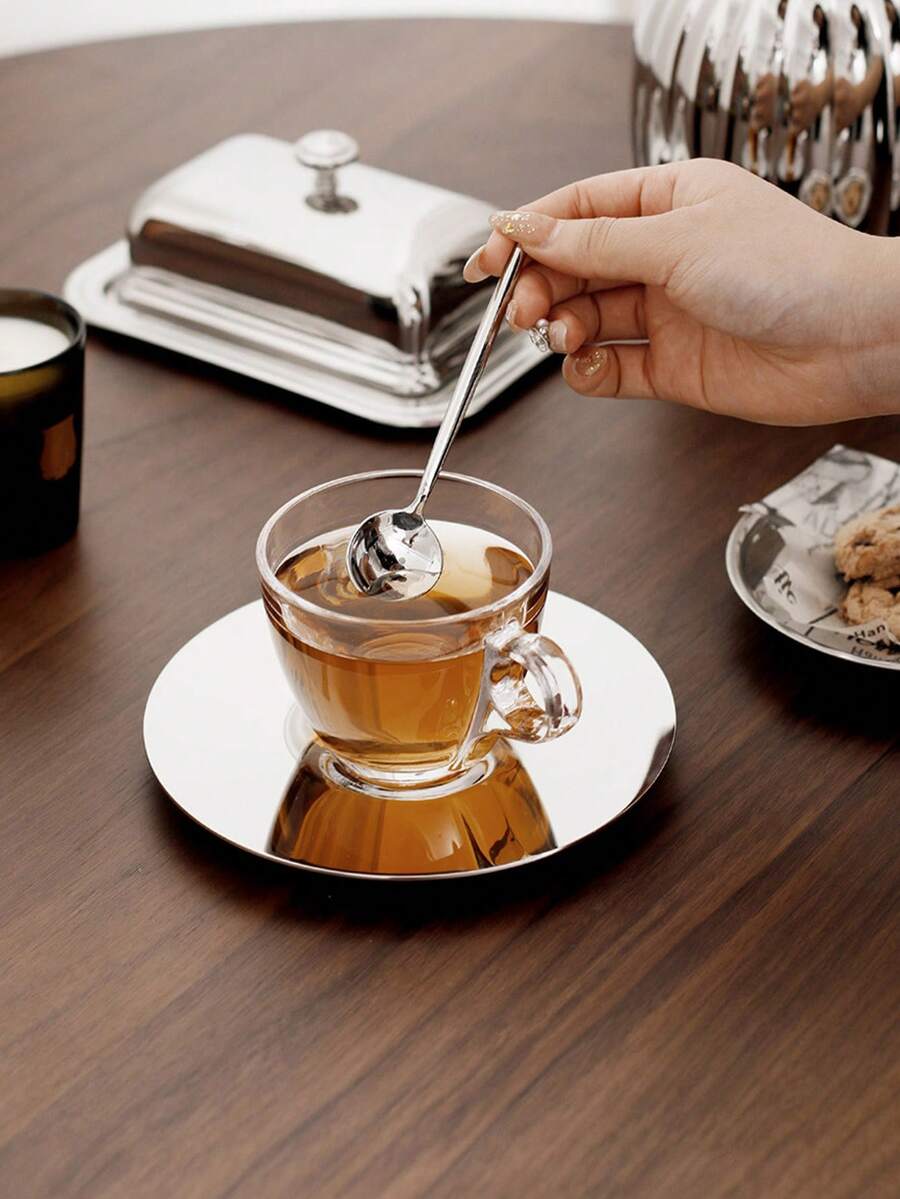 Bộ ấm trà chiều cao cấp sang trọng, gồm tách cà phê thủy tinh và đĩa lót bằng thép không gỉ, bộ ấm trà chiều kiểu Anh tinh tế, thích hợp cho nhà hàng, phòng khách, quán cà phê, các buổi tụ họp. - Nhiều màu - Xem 1