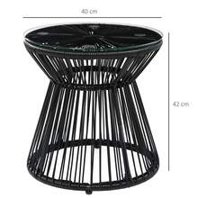 Round Garden Table With Hollow Drum Design, Bistro Table With Glass Top, Black Coffee Table For Garden And Balcony. - Black - View 7