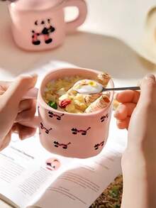 1个可爱粉色卡通猫咪陶瓷马克杯，带盖和勺子，时尚美观，可盛装水/牛奶/咖啡，适合客厅、卧室、办公桌摆放，亦可作为礼物。 - 彩色 - 查看 2