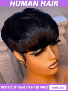 180% Density Human Hair Pixie Wig - 4 Inch Straight Pure Black Brazilian Human Hair Wig With Rose Net Cap, No Lace Front, Easy To Wear For Women Of All Ethnicities & Dark Brown, Quick Hairstyle, Sleek Hairstyle, Beauty Enhancement, Quick Hairstyle Change, Professional Hairstyle - Multicolor - View 5