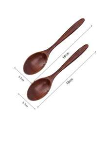2pcs Wooden Rice/Soup Spoon, Long Handle Large Serving Spoon For Eating Rice, Soup, Porridge - View 6