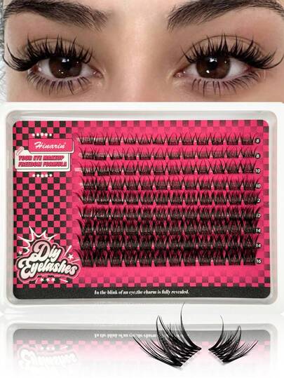 108片C型卷翘自然睫毛簇，透明带，纤细轻盈，长度8-16毫米，单根睫毛，DIY打造自然妆效，适合各种场合，节日礼物，睫毛簇，假睫毛簇，单根假睫毛，假睫毛